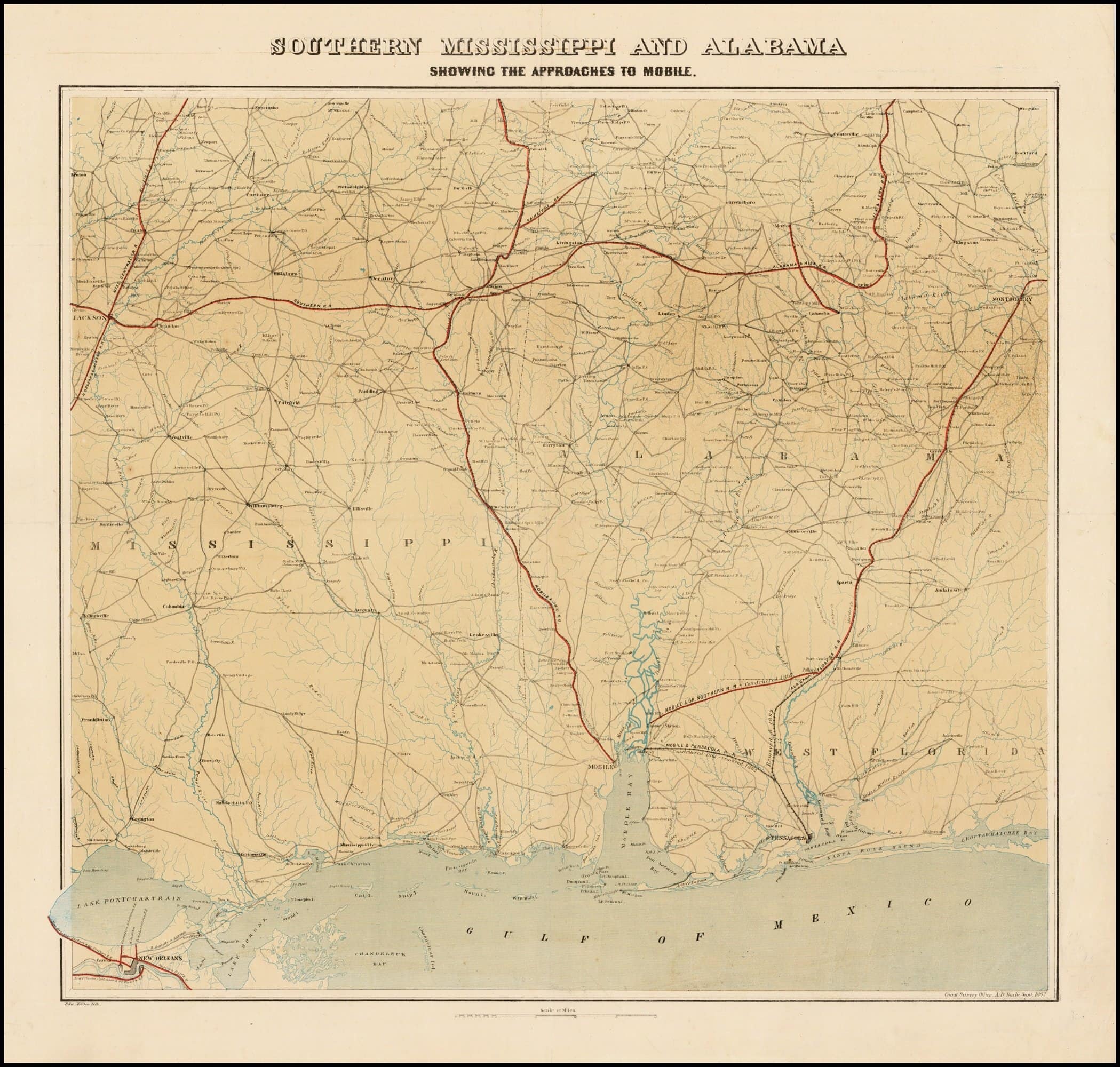 Exceptional Alabama and Mississippi map prepared for the Union Army - Image 2